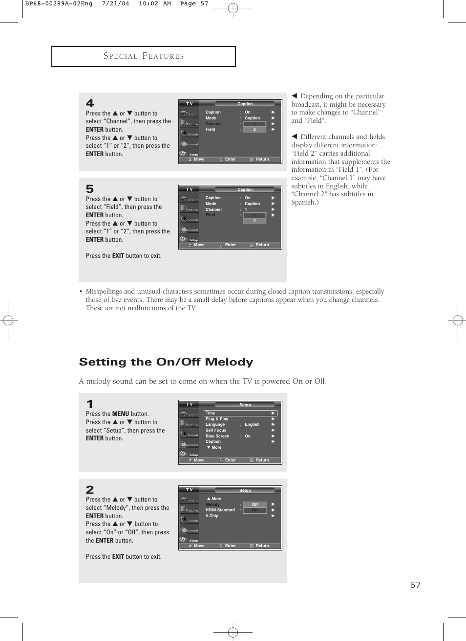 Setting the on/off melody | Samsung HC-P4752W User Manual | Page 57 / 71