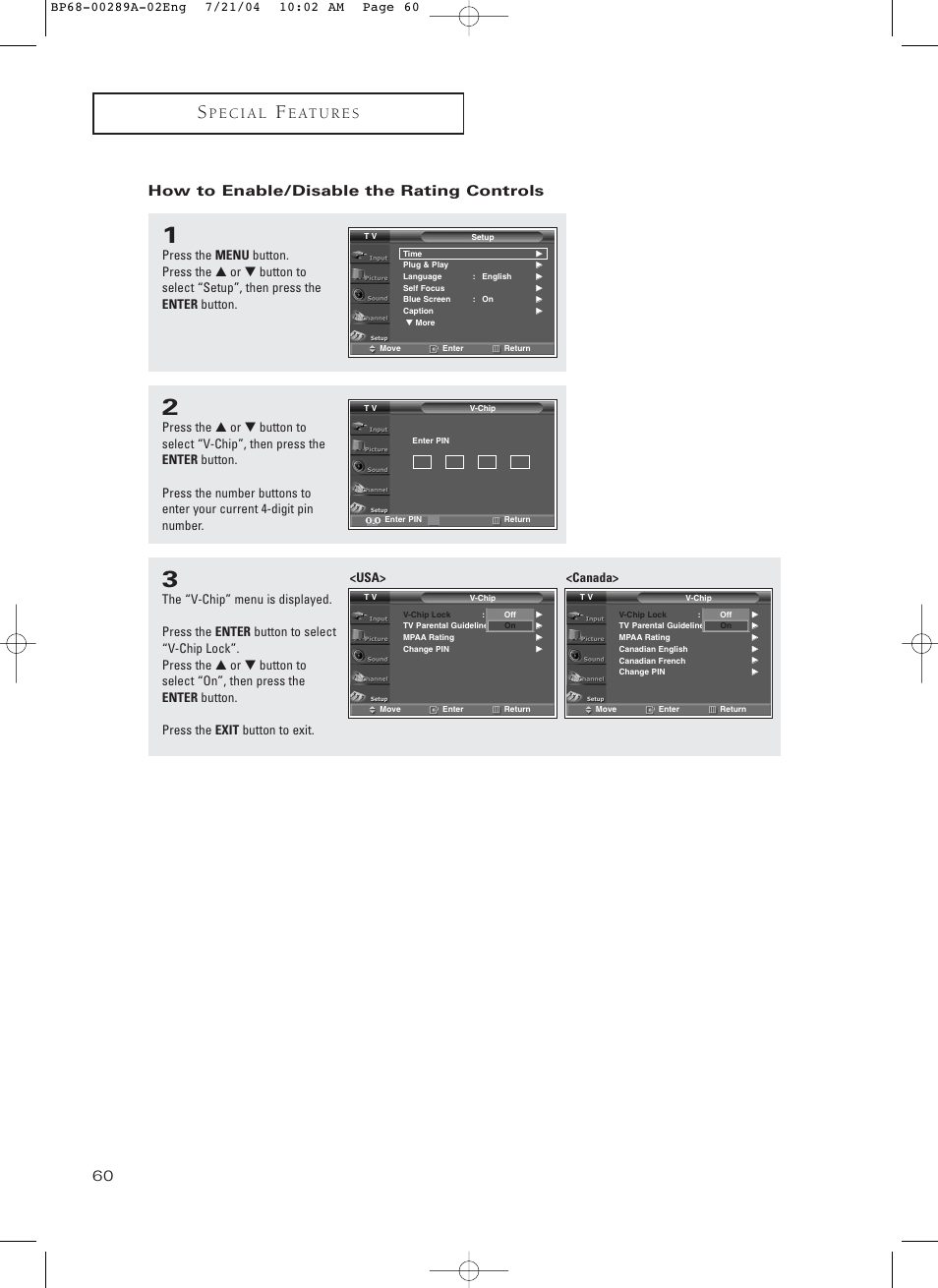 How to enable/disable the rating controls | Samsung HC-P4752W User Manual | Page 60 / 71