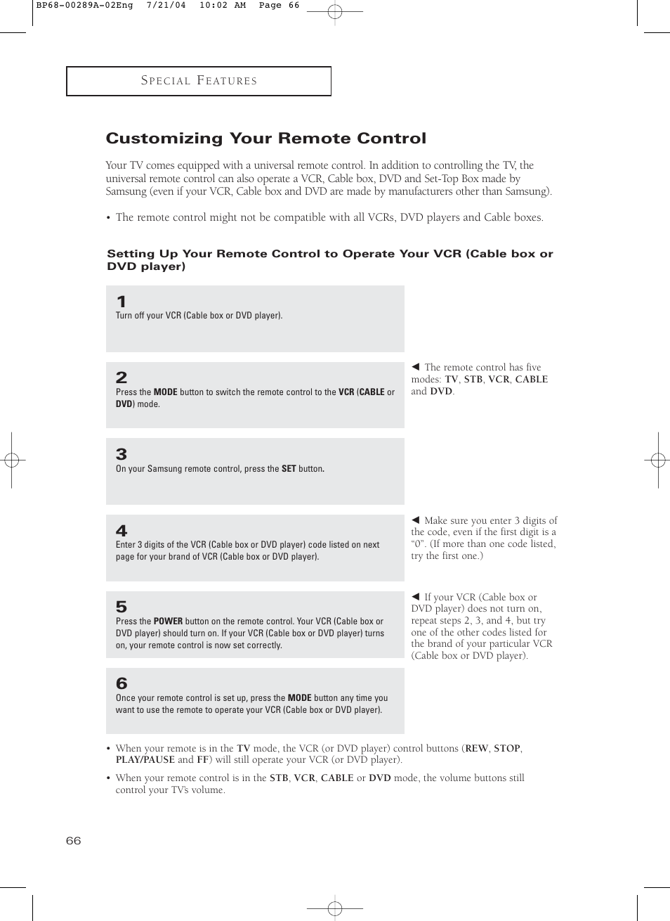 Customizing your remote control | Samsung HC-P4752W User Manual | Page 66 / 71