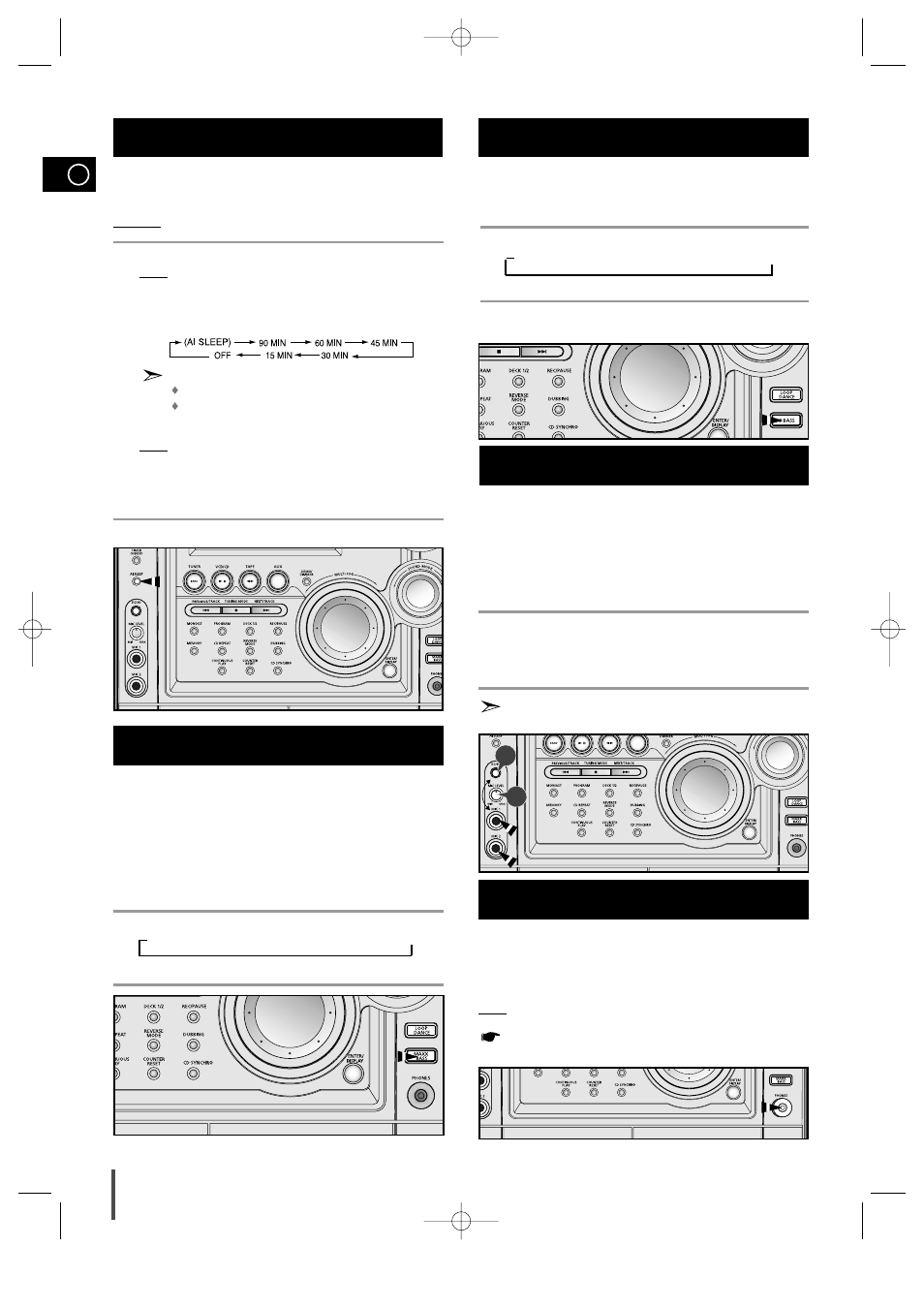 Setting the system to switch off automatically, Maxx bass level function (max-vs940/vs990), S.bass level function (max-vs950) | Microphone function, Connecting headphones, Microphone function 1 2, Maxx bass level function, S.bass level function, Max-vs950) | Samsung MAX-VS940 User Manual | Page 24 / 28