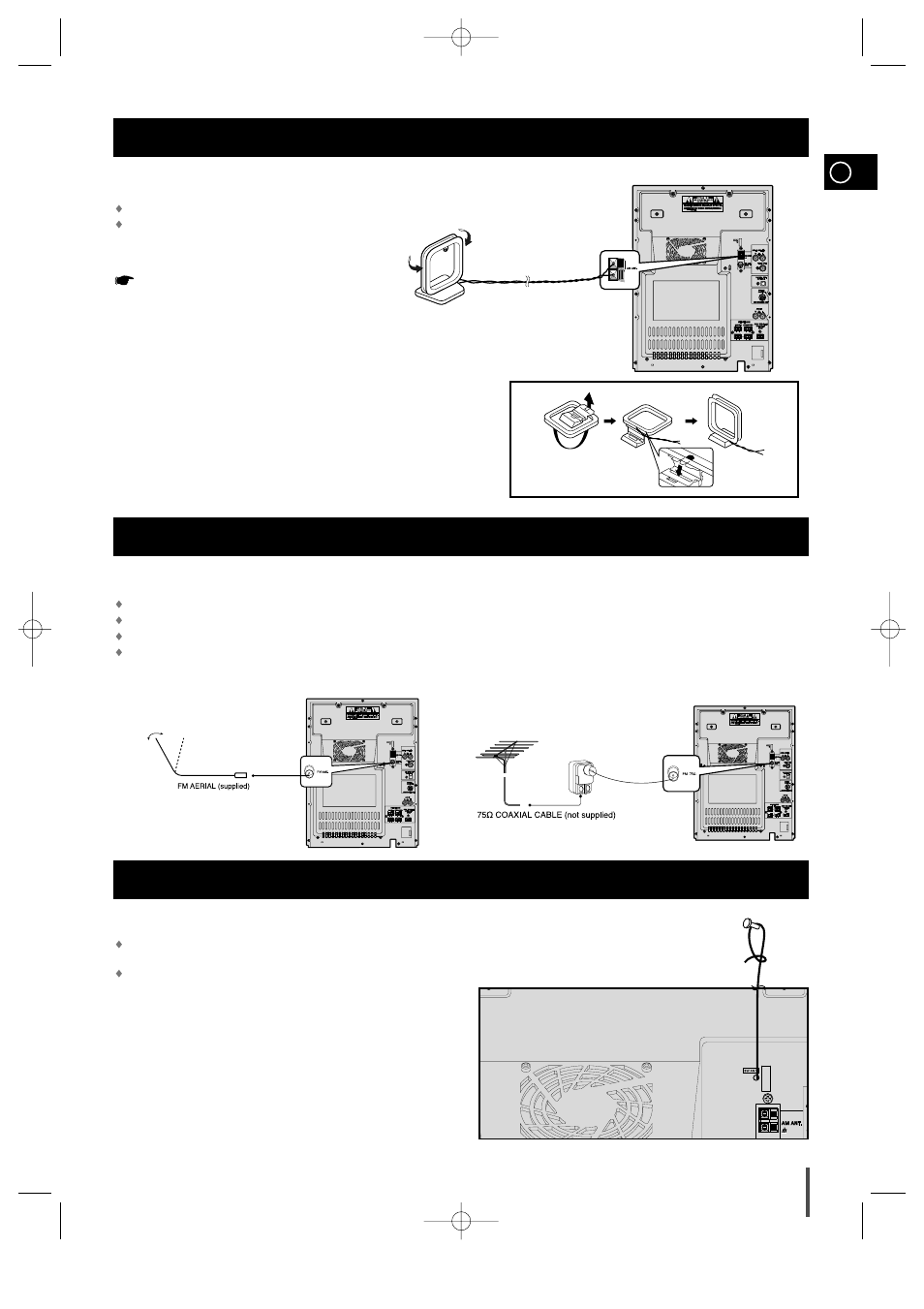 Connecting the am (mw/lw) aerial, Connecting the fm aerial, Connecting the sw aerial (option) | Samsung MAX-VS940 User Manual | Page 9 / 28