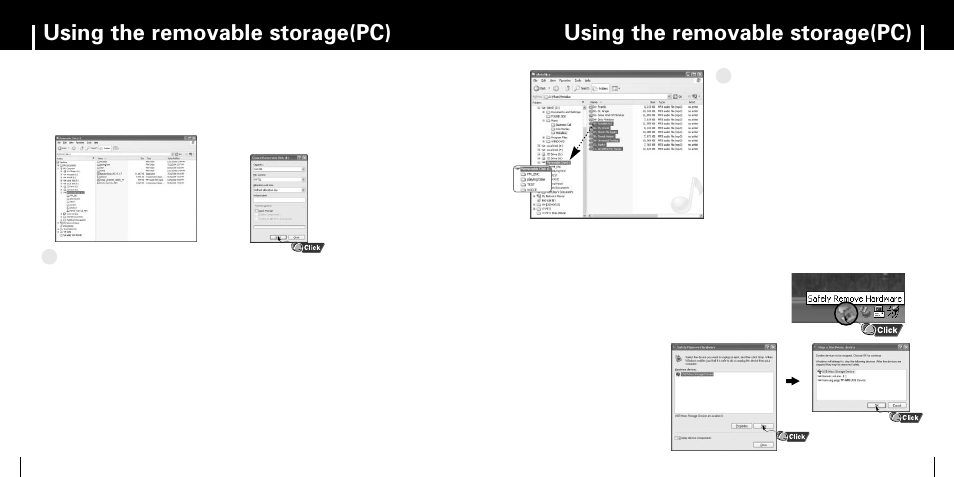 Using the removable storage(pc), Formatting on your pc, Downloading/uploading files | Disconnecting the usb cable, Idisconnecting the usb cable | Samsung YP-MT6 User Manual | Page 10 / 32
