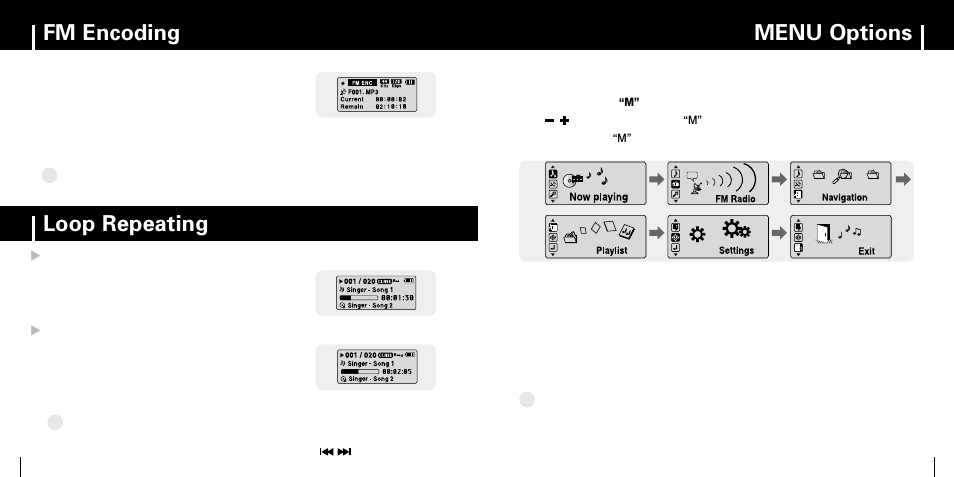 Fm encoding, Loop repeating, Menu options | Samsung YP-MT6 User Manual | Page 18 / 32