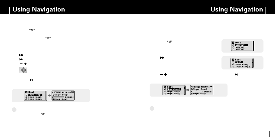 Using navigation, Ichanging mode | Samsung YP-MT6 User Manual | Page 19 / 32