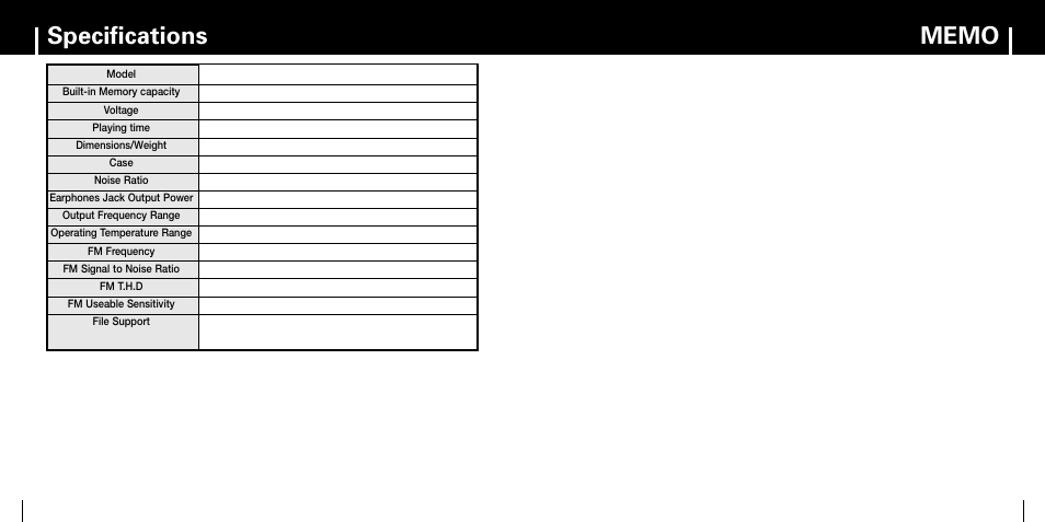 Specifications | Samsung YP-MT6 User Manual | Page 29 / 32