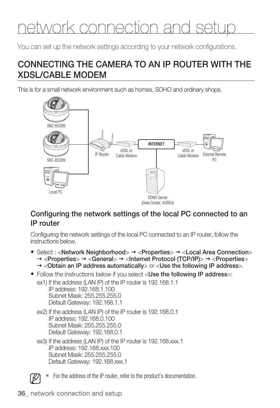 Network connection and setup | Samsung SNC-B5399 User Manual | Page 36 / 117