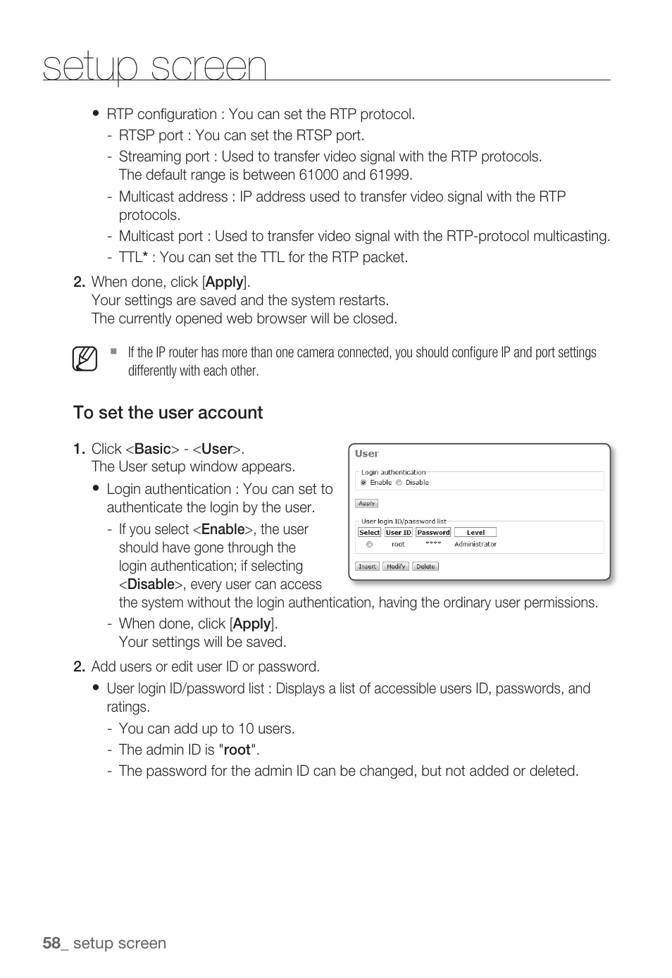 Setup screen | Samsung SNC-B5399 User Manual | Page 58 / 117