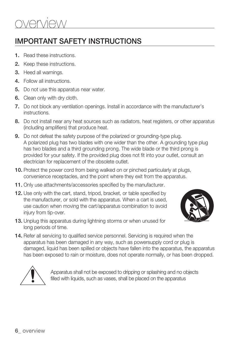 Overview, Important safety instructions | Samsung SNC-B5399 User Manual | Page 6 / 117