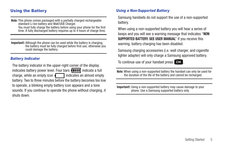 Using the battery | Samsung Convoy SCH-u640 User Manual | Page 10 / 186