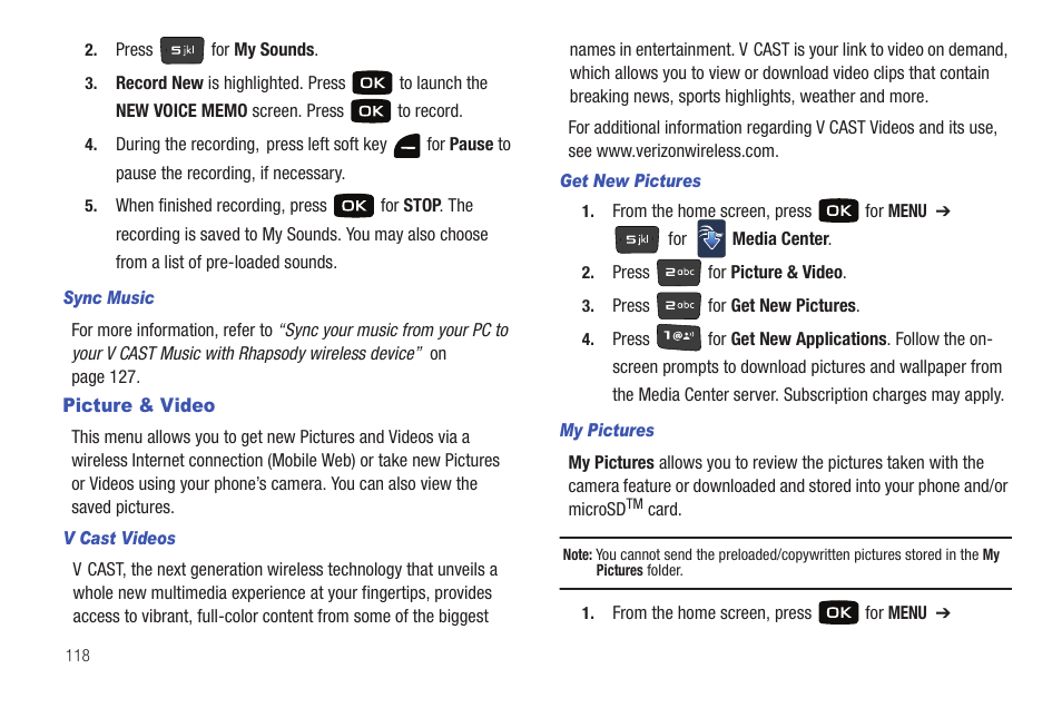Picture & video | Samsung Convoy SCH-u640 User Manual | Page 123 / 186