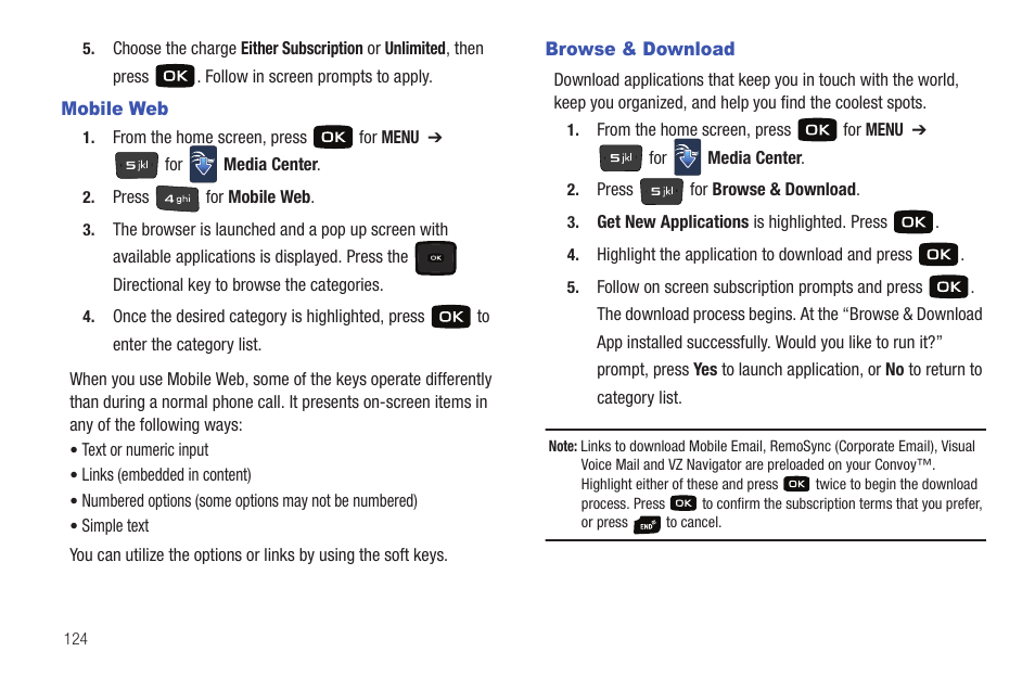 Mobile web, Browse & download, Mobile web browse & download | Samsung Convoy SCH-u640 User Manual | Page 129 / 186