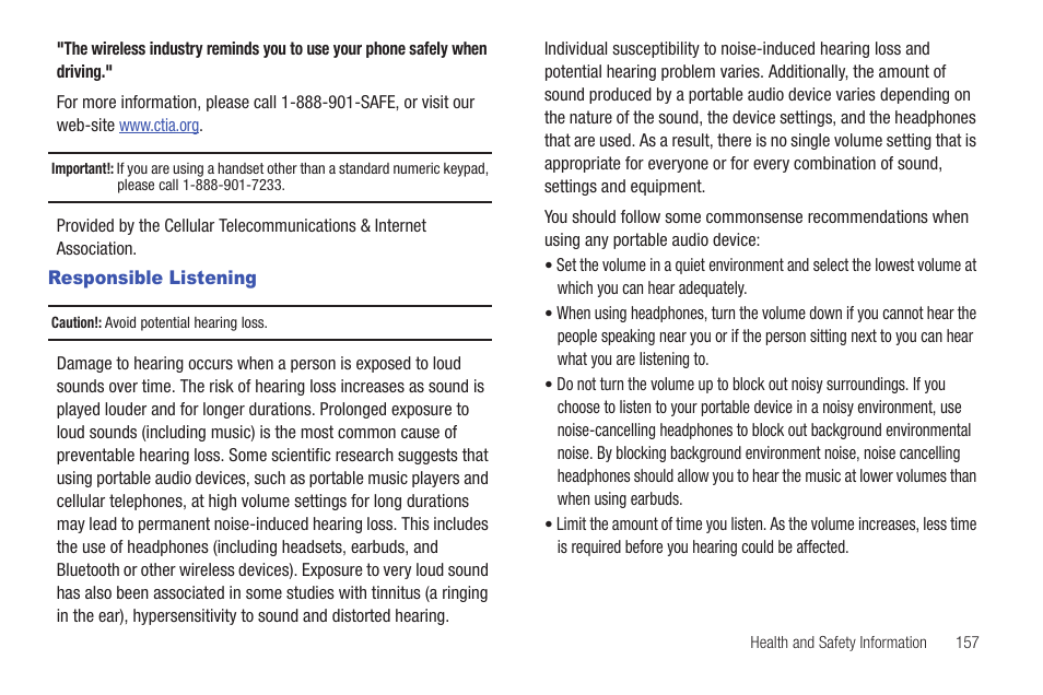 Responsible listening | Samsung Convoy SCH-u640 User Manual | Page 162 / 186