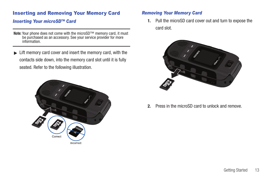 Inserting and removing your memory card | Samsung Convoy SCH-u640 User Manual | Page 18 / 186
