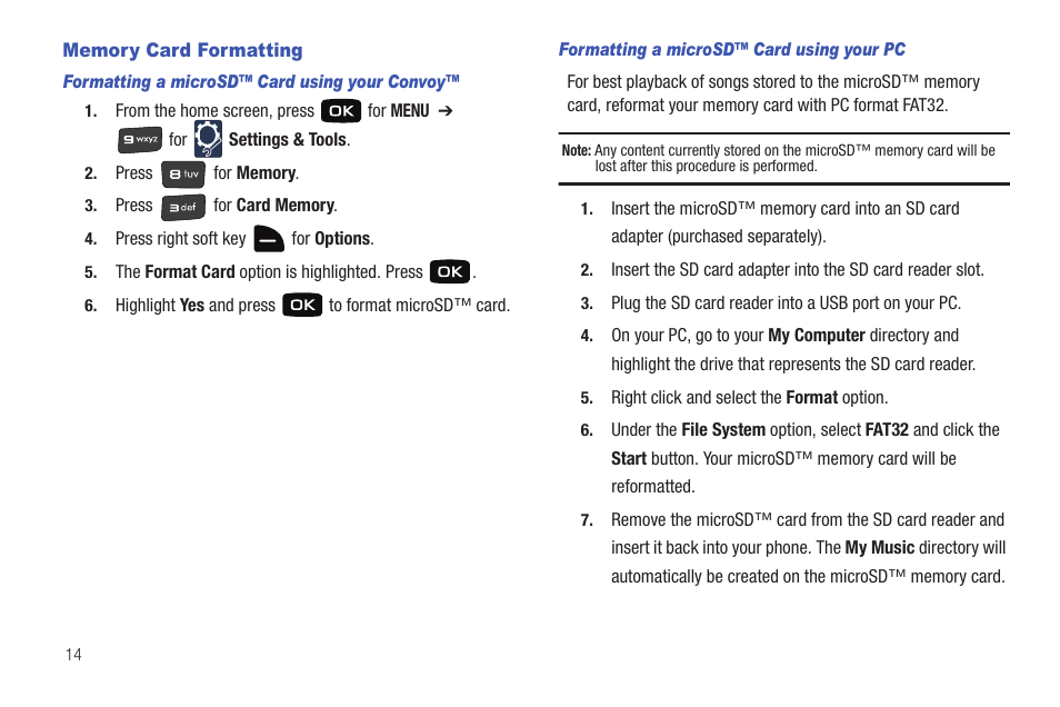 Memory card formatting | Samsung Convoy SCH-u640 User Manual | Page 19 / 186