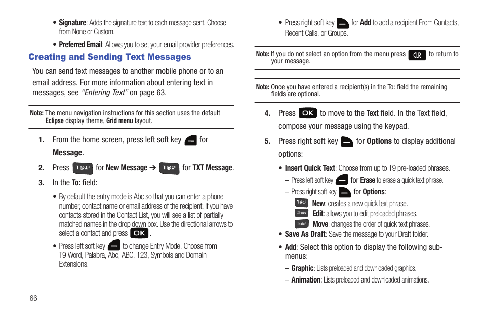 Creating and sending text messages, For more, Information, refer to “creating and sending text | Samsung Convoy SCH-u640 User Manual | Page 71 / 186