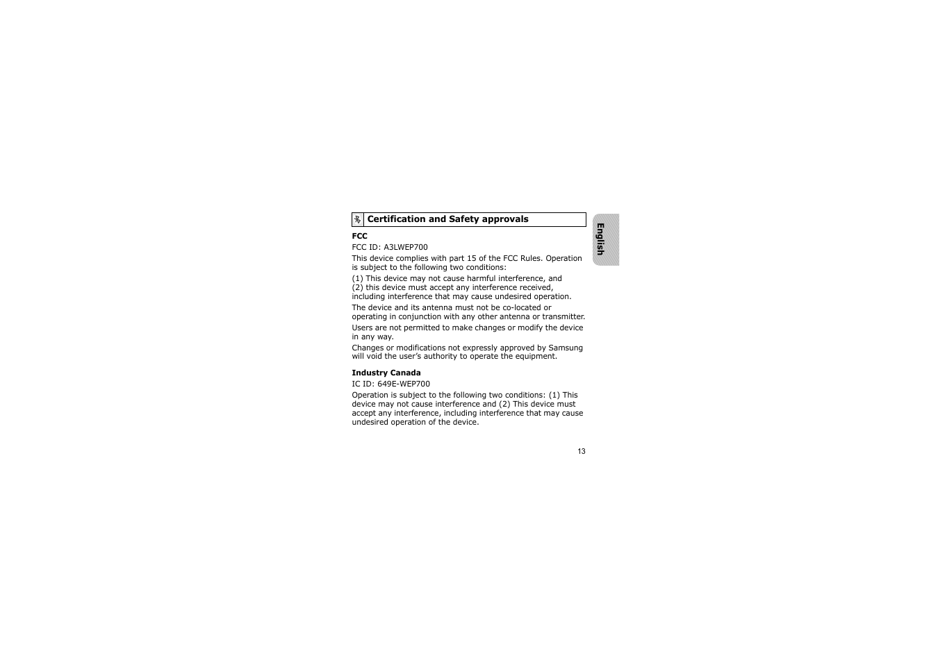 Certification and safety approvals | Samsung AWEP700JBE User Manual | Page 16 / 21