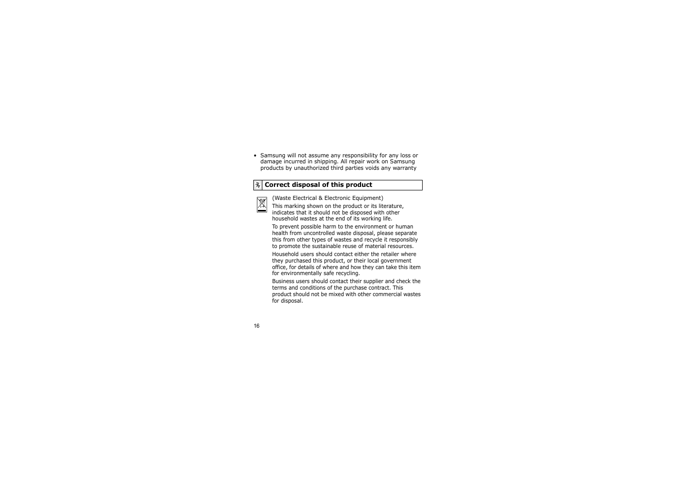 Correct disposal of this product | Samsung AWEP700JBE User Manual | Page 19 / 21
