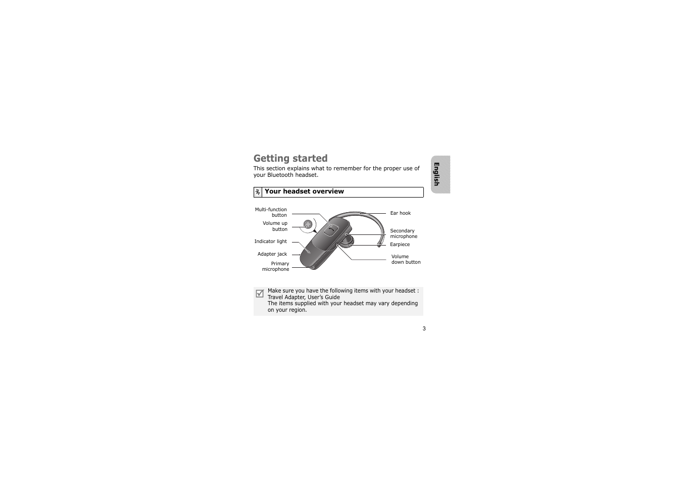 Getting started, Your headset overview | Samsung AWEP700JBE User Manual | Page 6 / 21