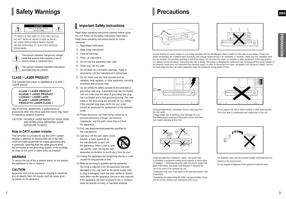 Safety warnings precautions | Samsung HT-TX72 User Manual | Page 2 / 39