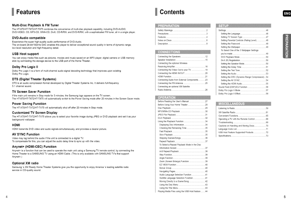 Features contents | Samsung HT-TX72 User Manual | Page 3 / 39