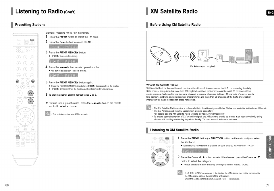 Listening to radio, Xm satellite radio | Samsung HT-TX72 User Manual | Page 31 / 39