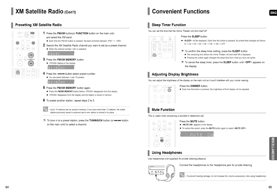 Хм satellite radio (con’t), Convenient functions, Хм satellite radio | Samsung HT-TX72 User Manual | Page 33 / 39
