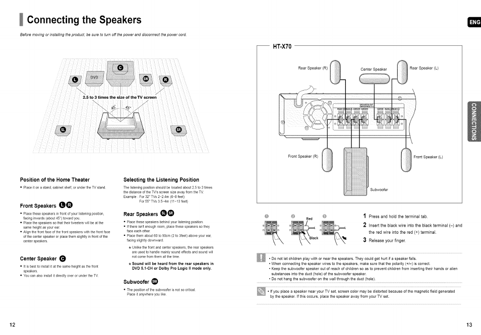 Connecting the speakers | Samsung HT-TX72 User Manual | Page 7 / 39