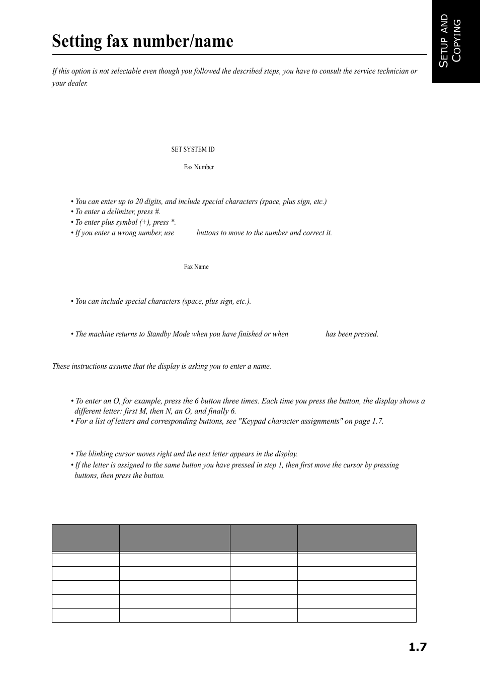 Setting fax number/name, How to enter letters | Samsung SF-360 Series User Manual | Page 14 / 84