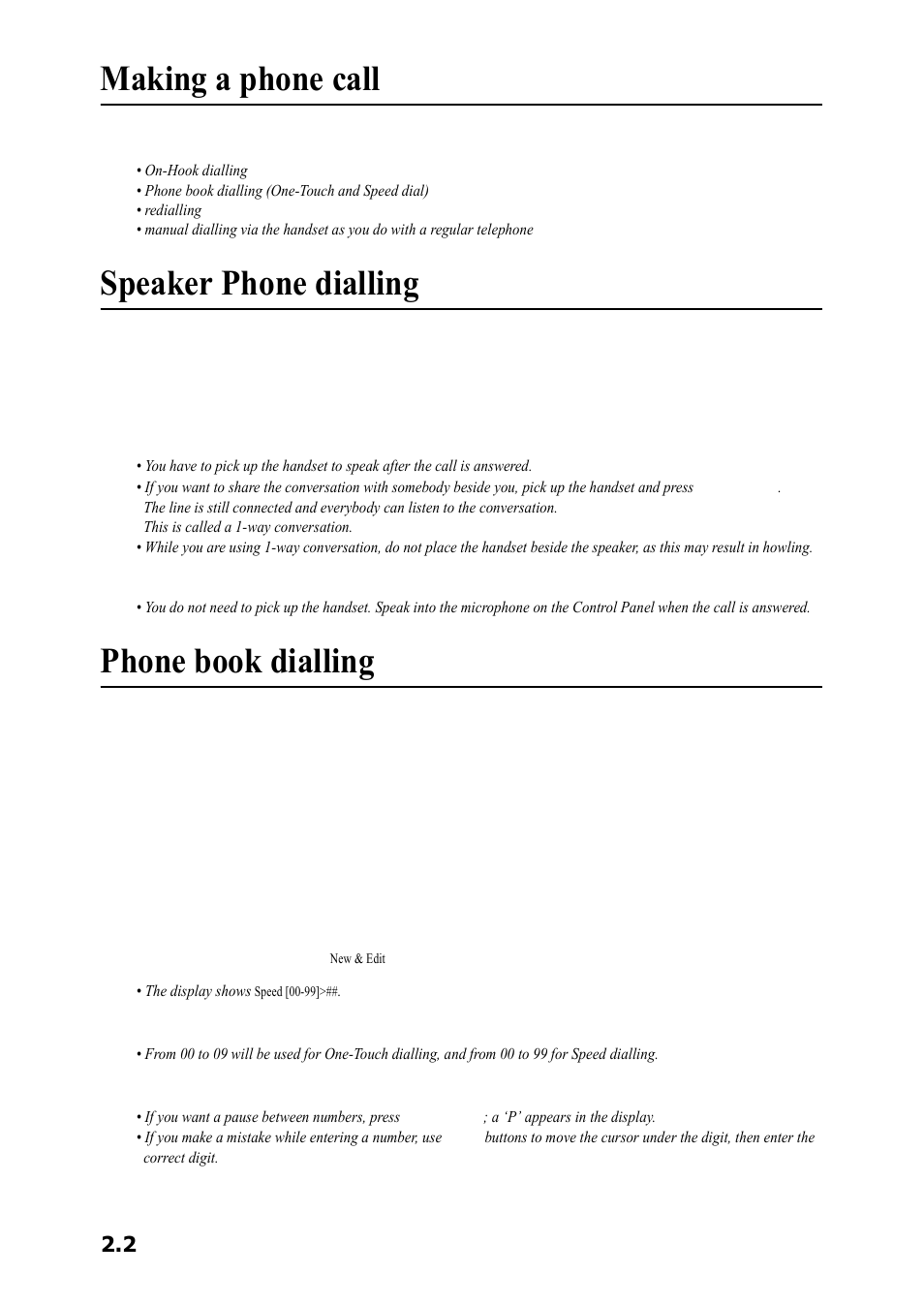 Making a phone call, Speaker phone dialling, Phone book dialling | Storing a number in the phonebook | Samsung SF-360 Series User Manual | Page 17 / 84