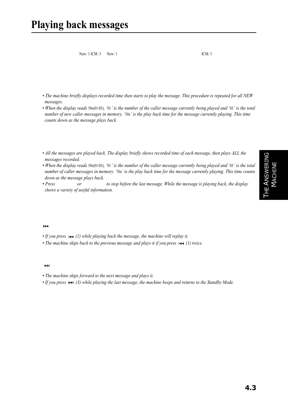 Playing back messages, Playing back newly received caller messages, Playing back all messages | Skipping backward or forward | Samsung SF-360 Series User Manual | Page 28 / 84