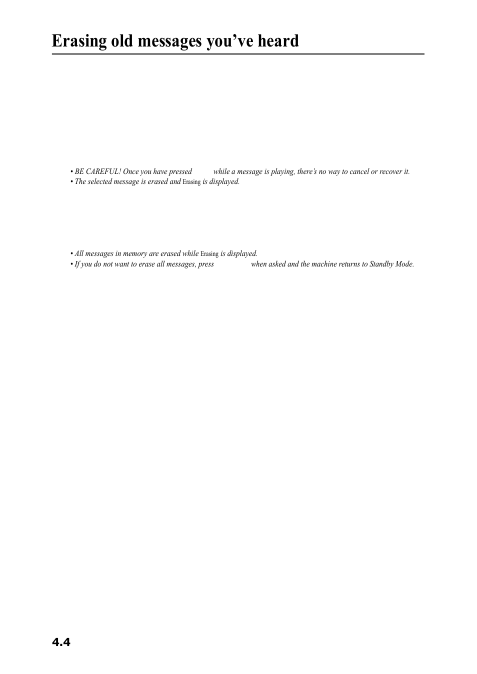 Erasing old messages you’ve heard, To erase a selected message, To erase all recorded messages | Samsung SF-360 Series User Manual | Page 29 / 84