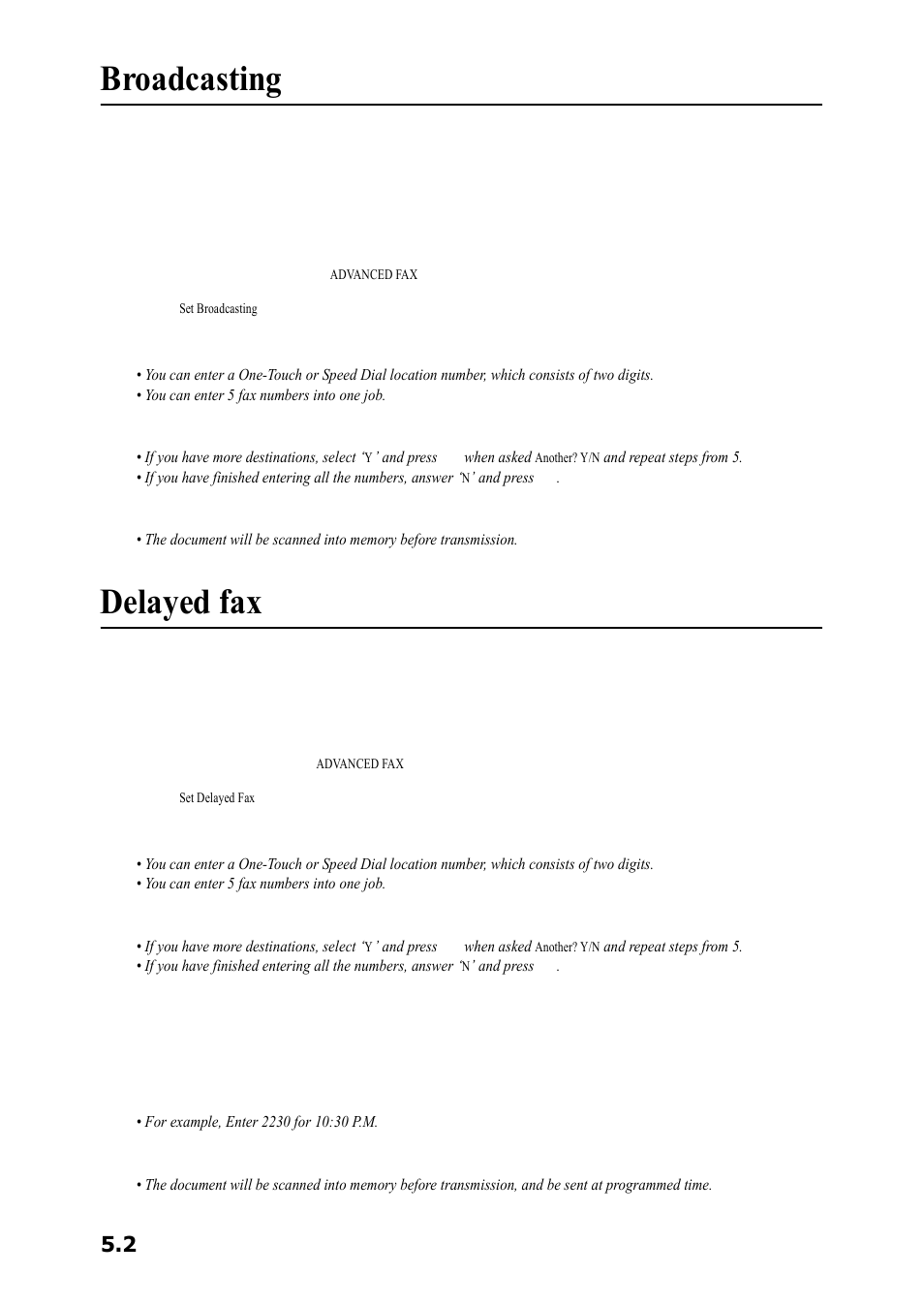 Broadcasting, Delayed fax | Samsung SF-360 Series User Manual | Page 33 / 84