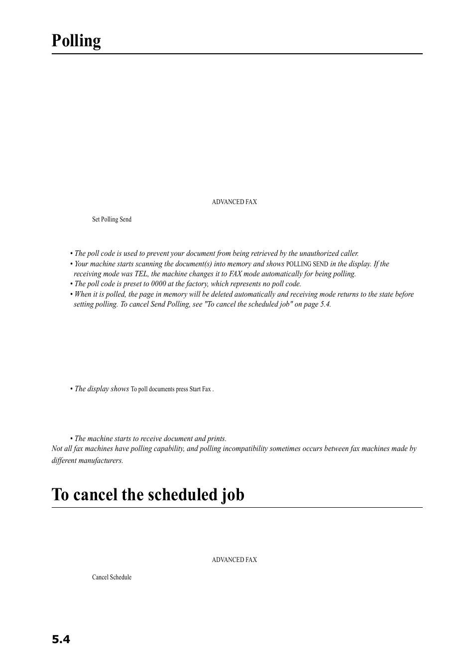 Polling, Setting send polling, Setting receive polling | To cancel the scheduled job | Samsung SF-360 Series User Manual | Page 35 / 84