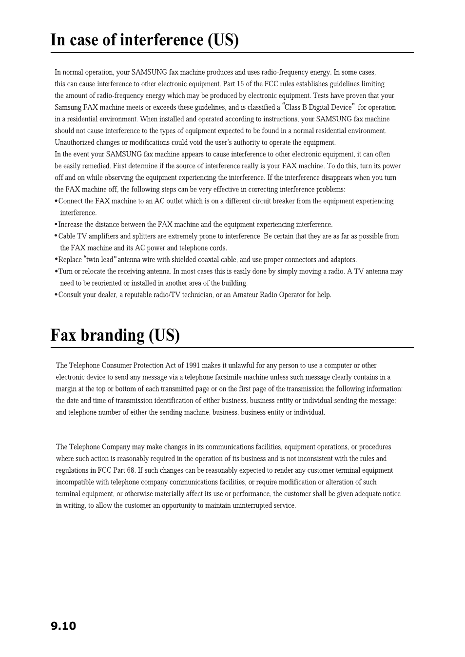 In case of interference (us), Fax branding (us) | Samsung SF-360 Series User Manual | Page 79 / 84