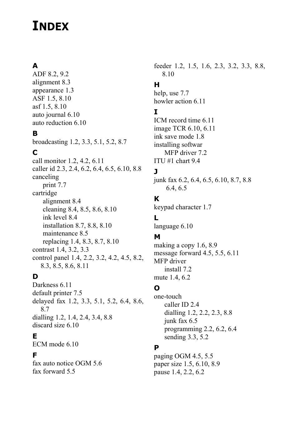 Index, Ndex | Samsung SF-360 Series User Manual | Page 82 / 84