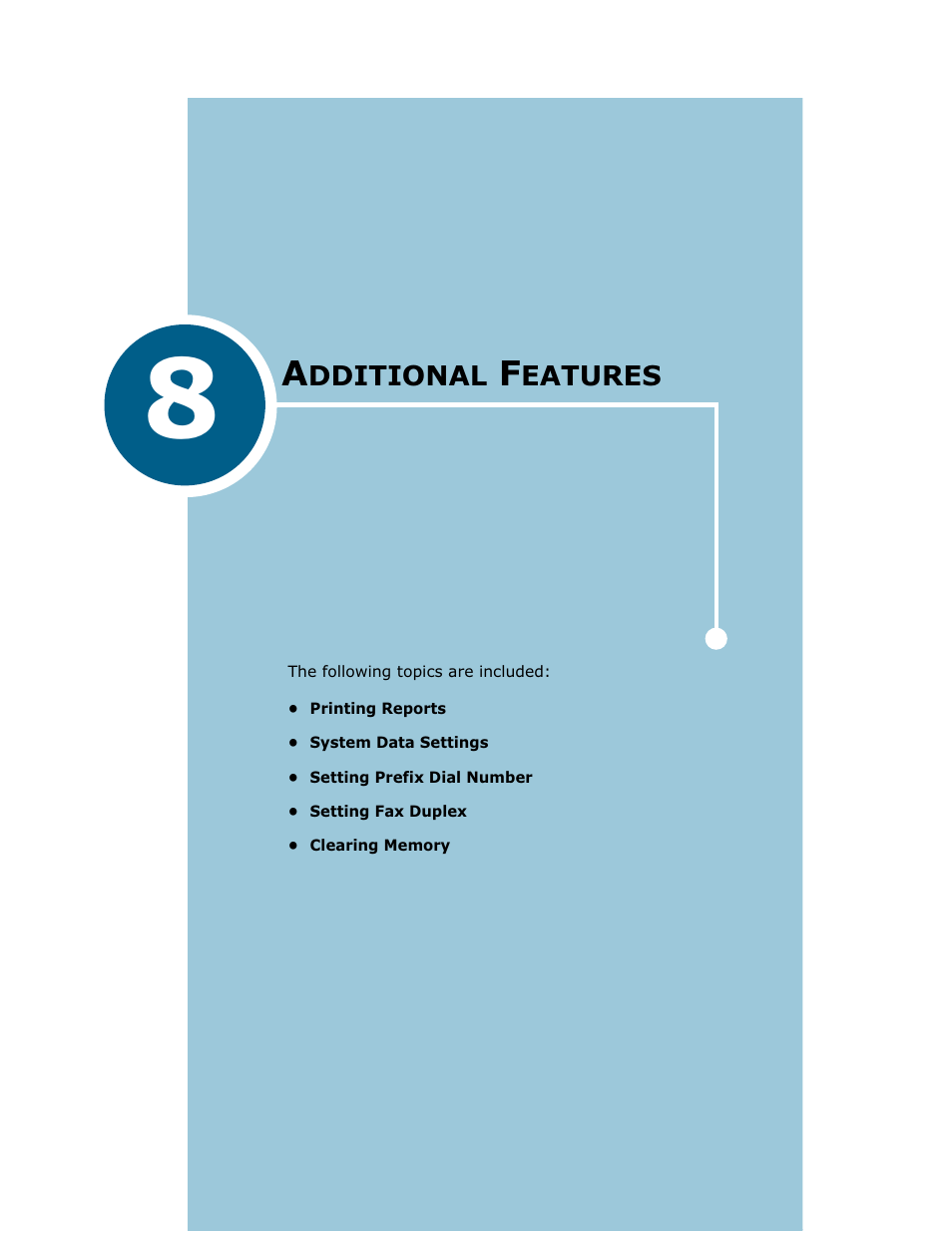 Chapter 8 additional features, Chapter 8, Dditional | Eatures | Samsung Msys SF-830 User Manual | Page 104 / 156
