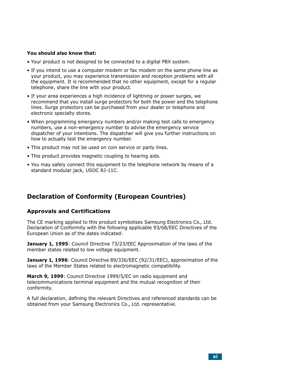 Declaration of conformity (european countries) | Samsung Msys SF-830 User Manual | Page 12 / 156