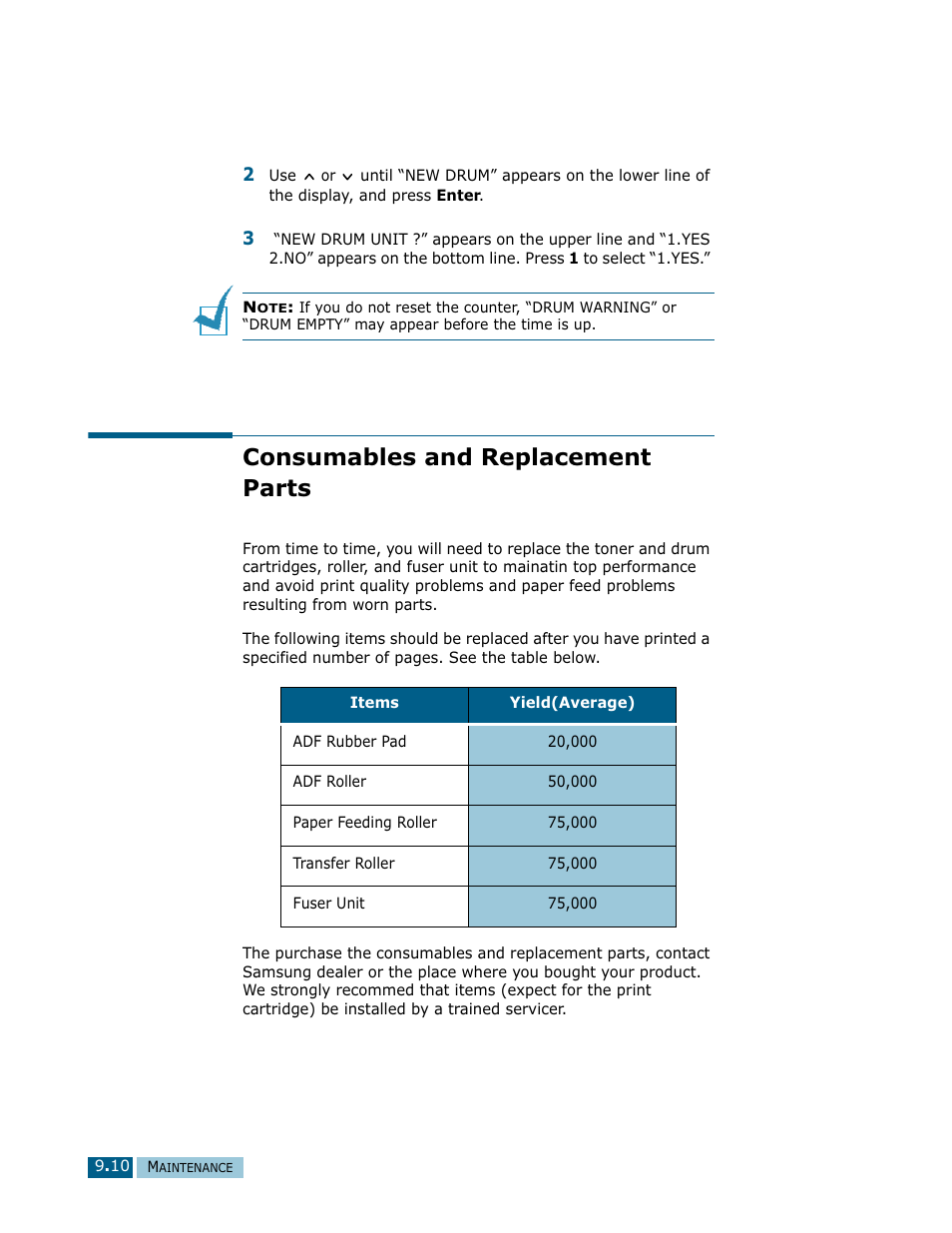 Consumables and replacement parts | Samsung Msys SF-830 User Manual | Page 121 / 156