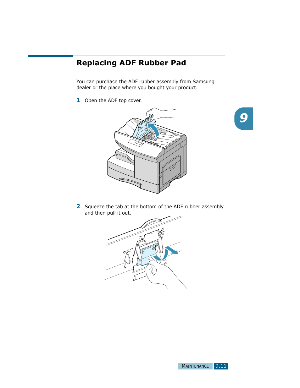 Replacing adf rubber pad | Samsung Msys SF-830 User Manual | Page 122 / 156