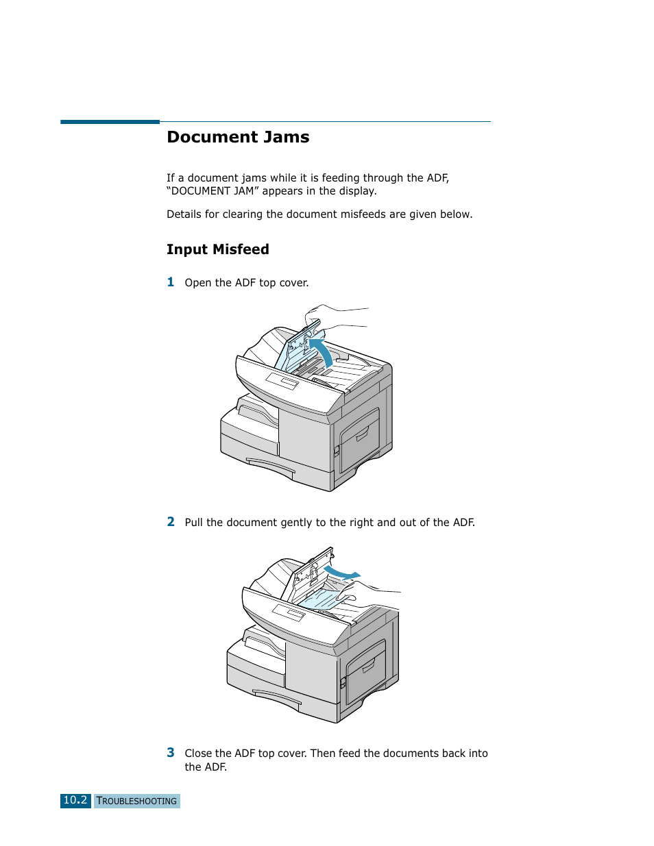 Document jams, Input misfeed | Samsung Msys SF-830 User Manual | Page 125 / 156