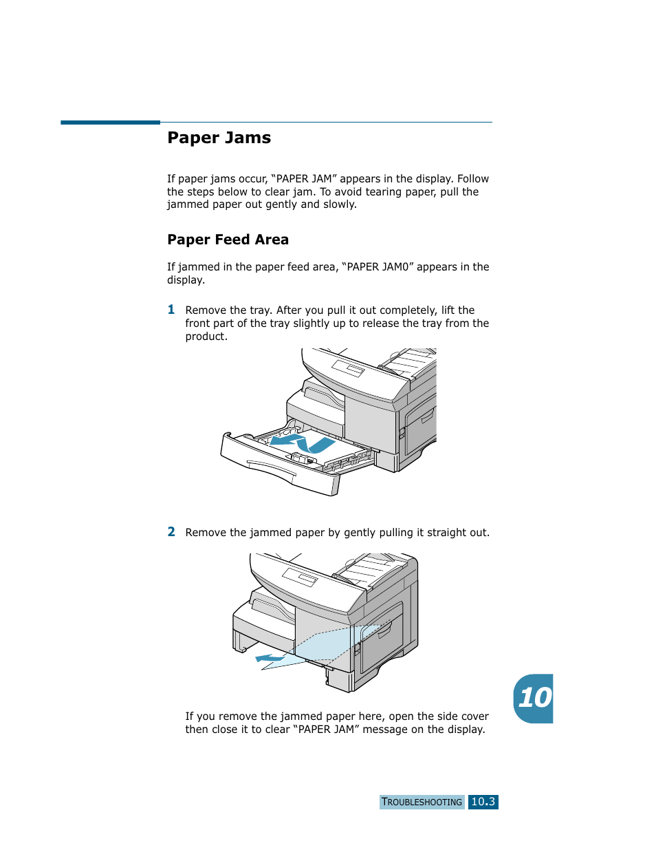 Paper jams, Paper feed area | Samsung Msys SF-830 User Manual | Page 126 / 156