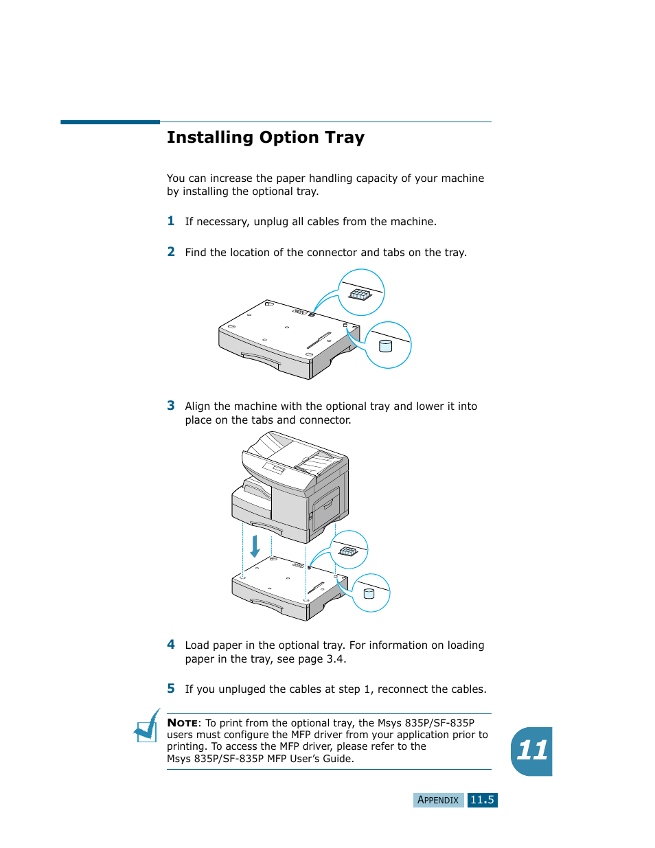 Installing option tray | Samsung Msys SF-830 User Manual | Page 152 / 156