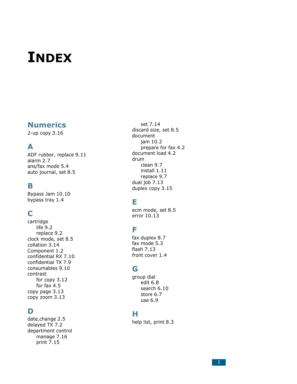 Index, Numerics, Ndex | Samsung Msys SF-830 User Manual | Page 154 / 156