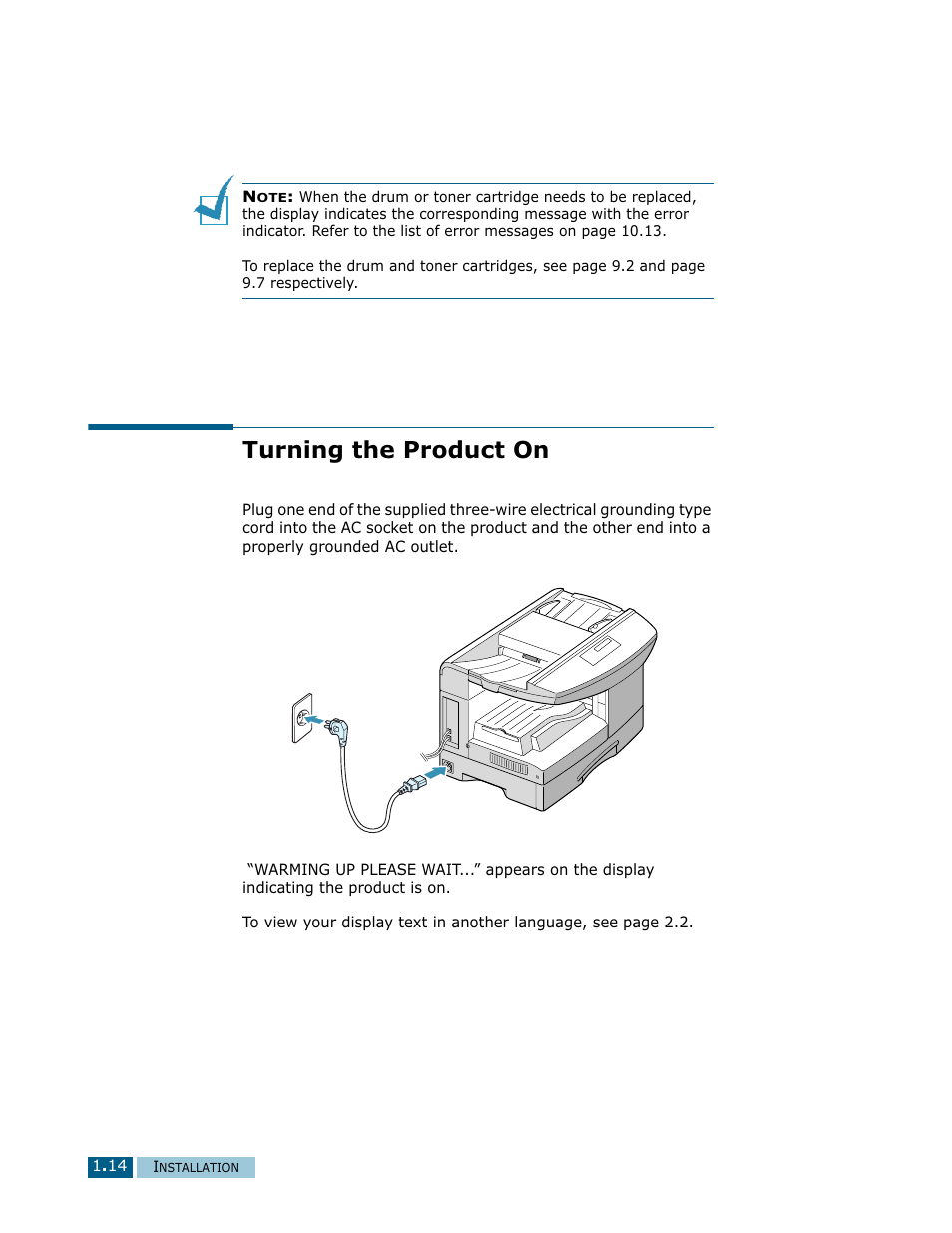 Turning the product on | Samsung Msys SF-830 User Manual | Page 29 / 156