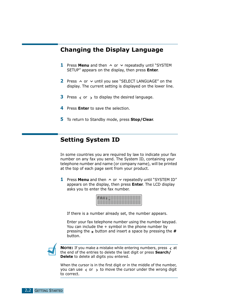 Changing the display language, Setting system id, Changing the display language setting system id | Samsung Msys SF-830 User Manual | Page 37 / 156