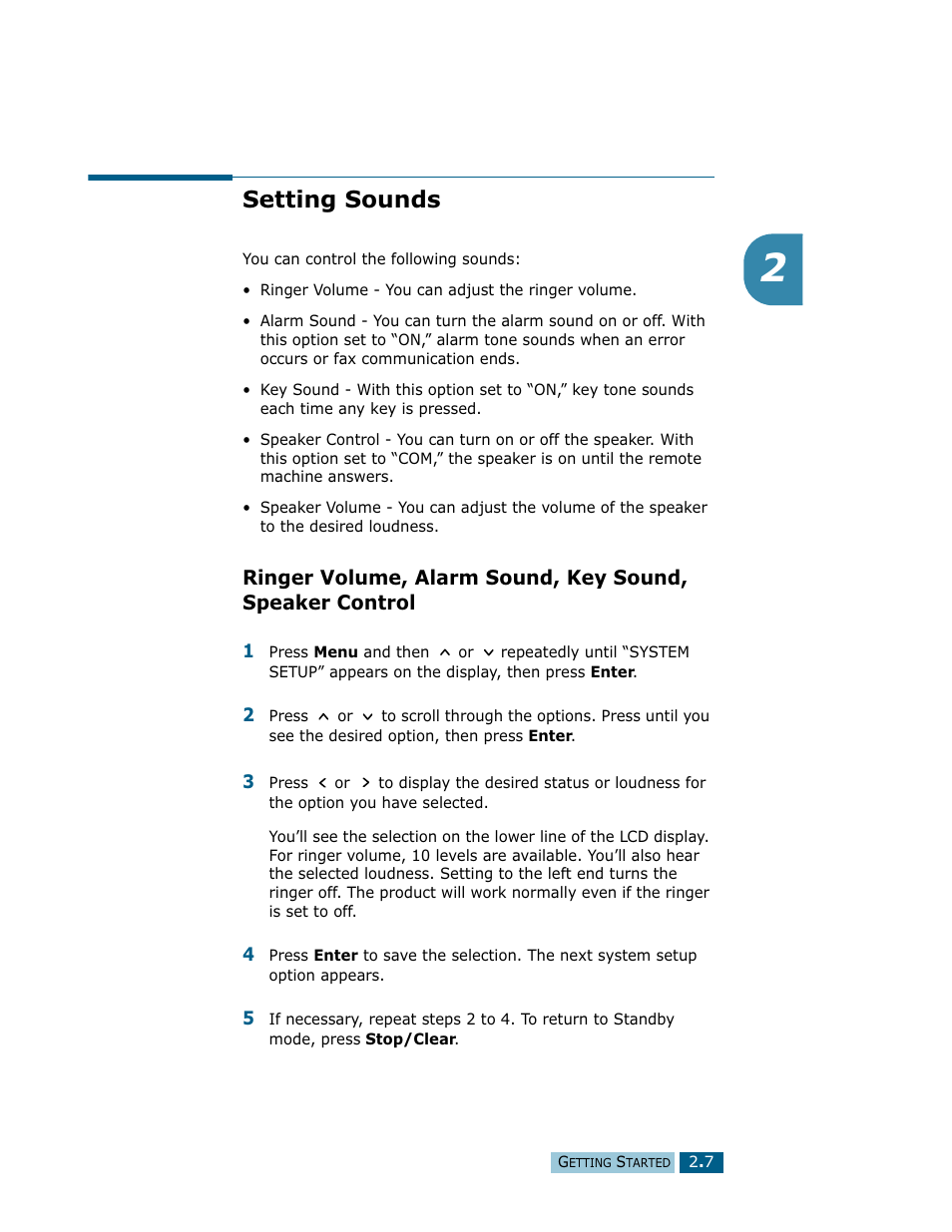 Setting sounds | Samsung Msys SF-830 User Manual | Page 42 / 156