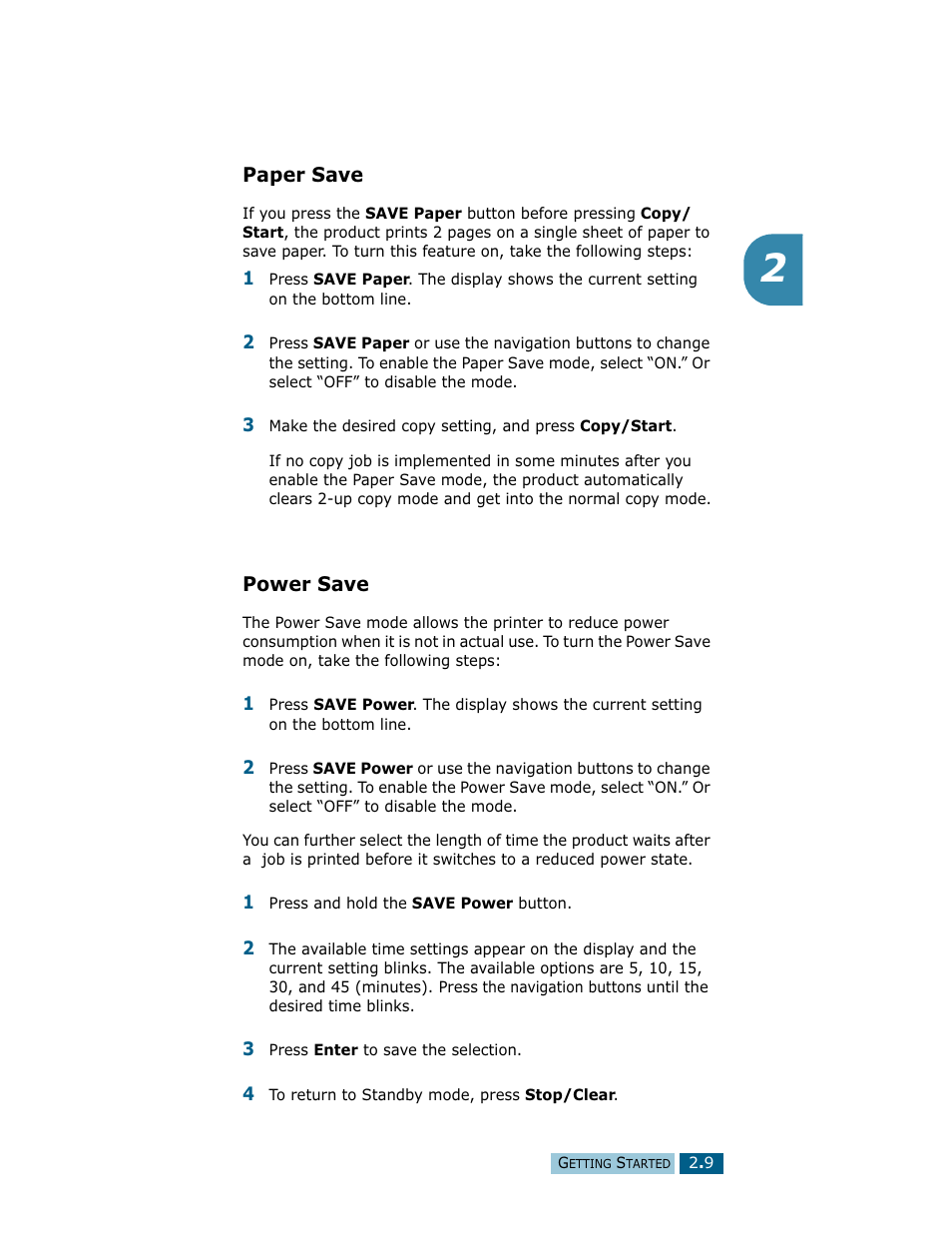 Paper save, Power save, Paper save power save | Samsung Msys SF-830 User Manual | Page 44 / 156