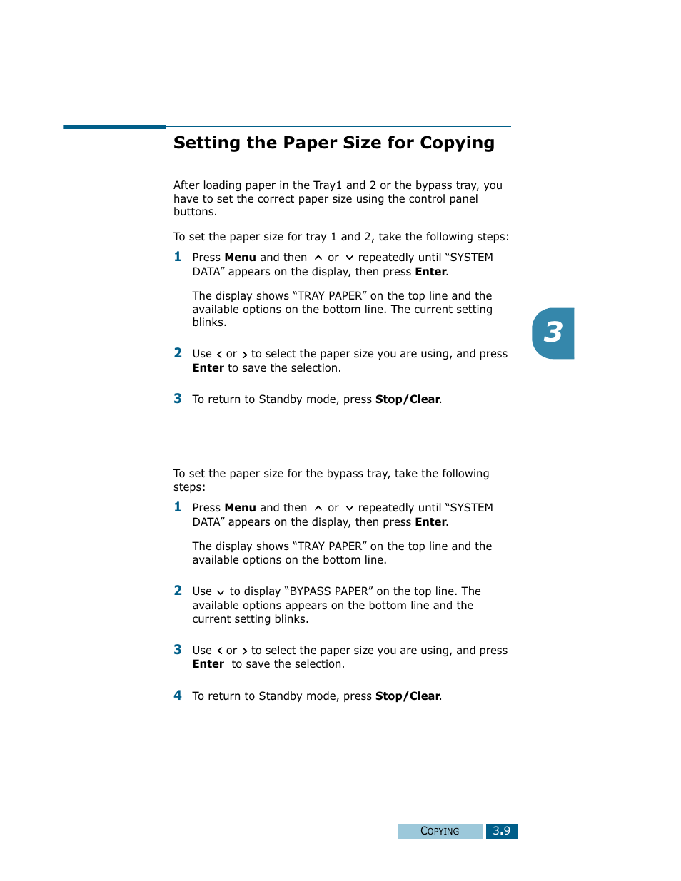 Setting the paper size for copying | Samsung Msys SF-830 User Manual | Page 54 / 156