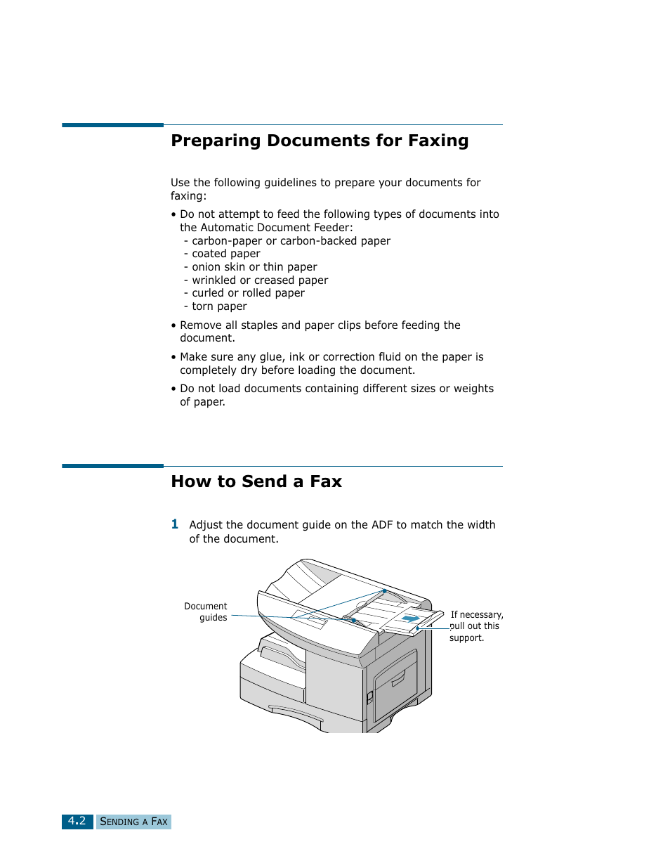 Preparing documents for faxing, How to send a fax, Preparing documents for faxing how to send a fax | Samsung Msys SF-830 User Manual | Page 63 / 156
