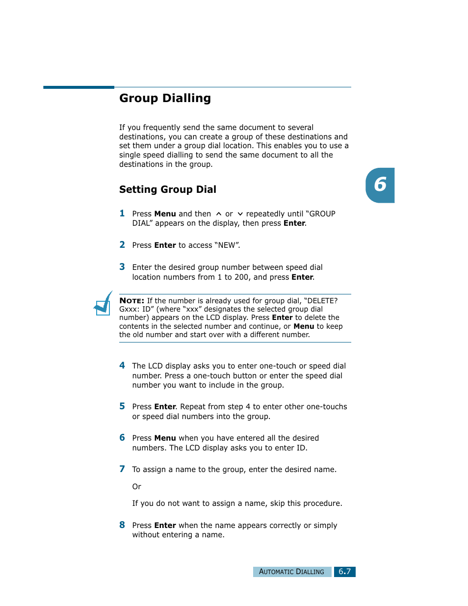Group dialling, Setting group dial | Samsung Msys SF-830 User Manual | Page 82 / 156